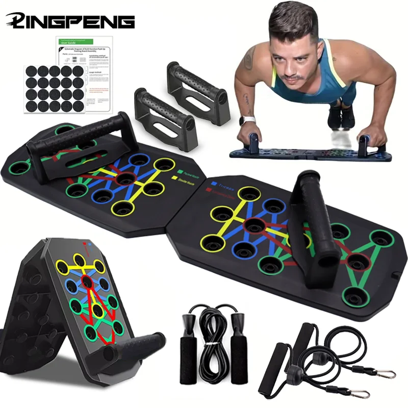 Juego de tabla de flexiones multifuncional portátil con asas, equipo de Fitness plegable para entrenamiento de pecho, Abdomen, brazos y espalda
