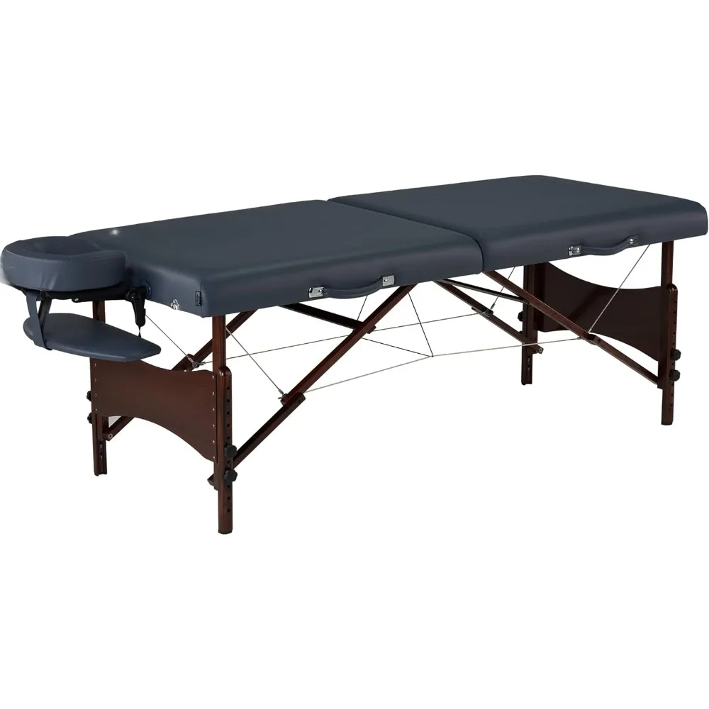 Portable Massage Table Package with Denser 2.5" Cushion, Walnut Stained Hardwood, Steel Support Cables, Pillows & Accessories