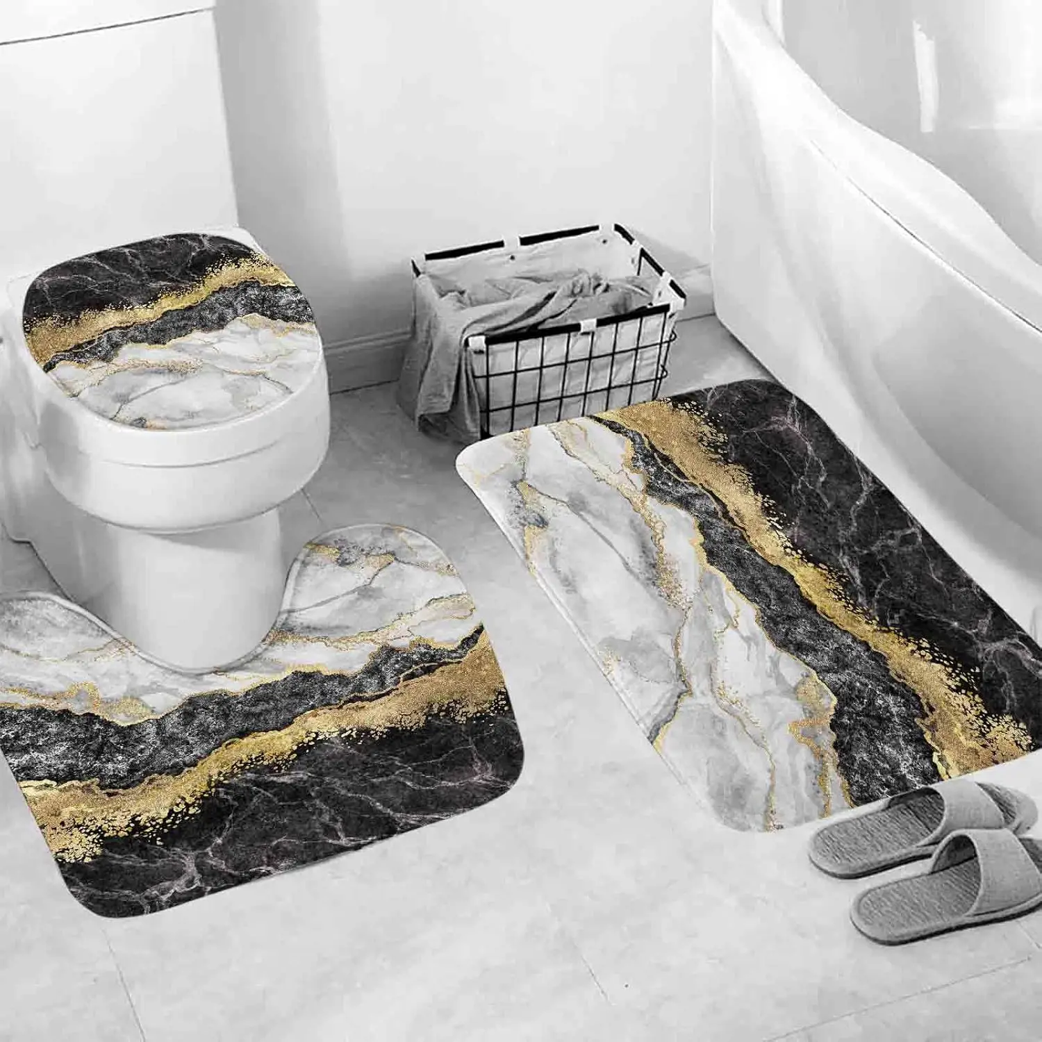 

Memory Foam Bathroom Rug 3 Piece,Abstract Soft Absorbent Bath Mat,Machine Washable Bathmat,Thick Shower Floor Carpet Rugs
