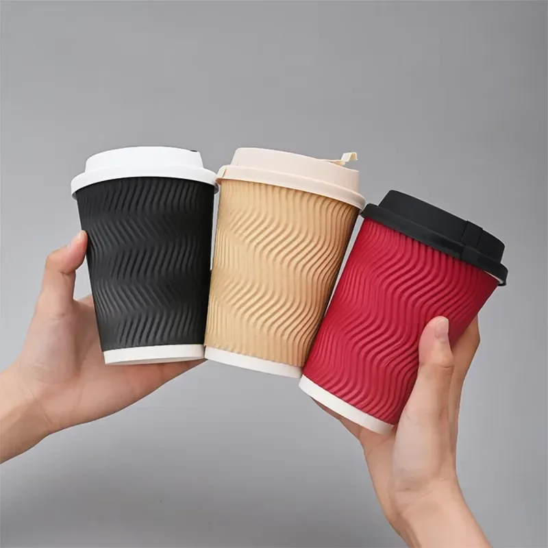 【CHIMU HOME】 Food Grade Disposable Take Away Custom Design 330-350ml 10oz Ripple Wall Degradable Hot Coffee Paper Cup with - Detail 1