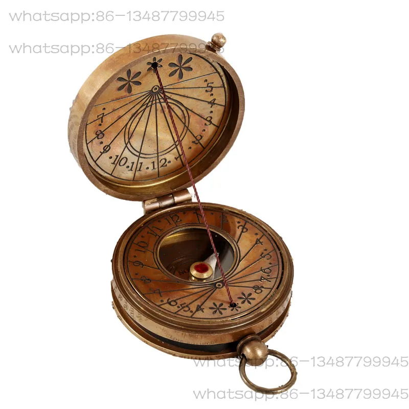

India Imported Brass Sundial Retro Nautical Compass Outdoor Mountaineering Portable Compass Study Collection Gift