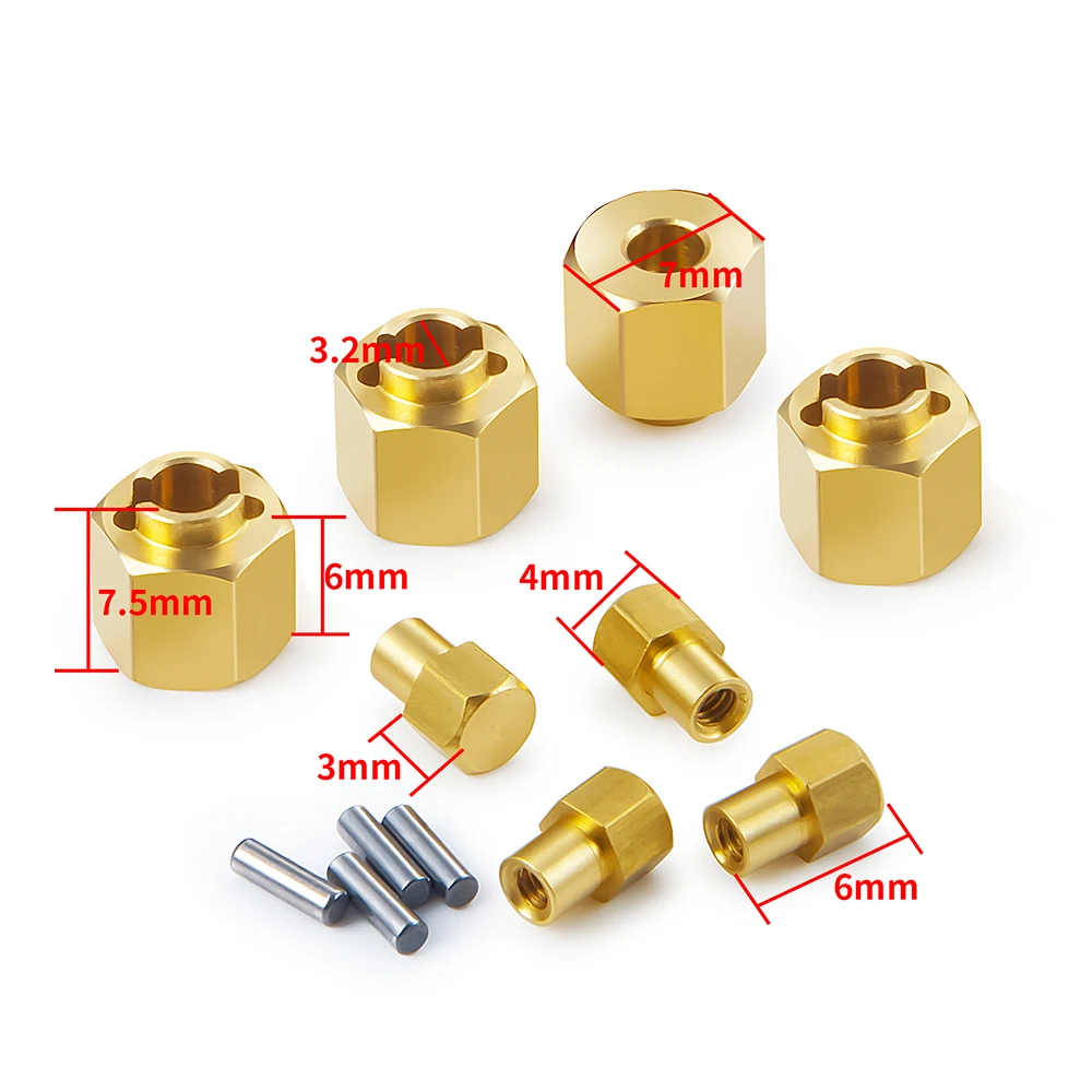 YEAHRUN 4 szt. Mosiężny Adapter sześciokątny koła 5/6mm rozszerzony Adapter napędu do osiowych SCX24 wszystkie serie 1/24 części zdalnie sterowany