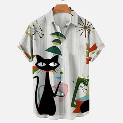 Men's Summer Shirts Egyptian Cat 3D Pattern Shirt Summer Lapel Short Sleeve Vintage Tops 2023 Unisex Men's and Women's Clothing