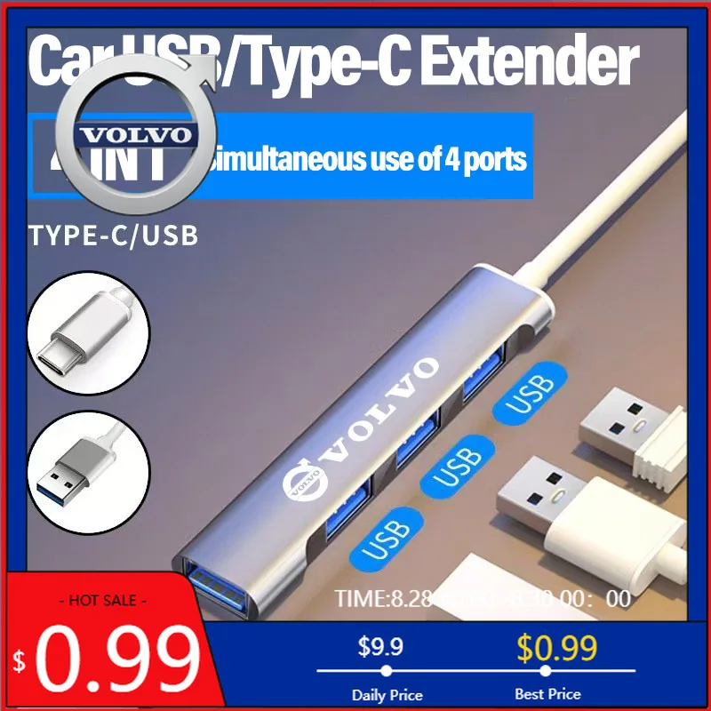 

Автомобильные колпачки для центров колес, 4-портовый USB Type-C, высокоскоростной адаптер для преобразования, аксессуары для Volvo Rdesign V60 V40 XC60 XC90 S60 C30 V