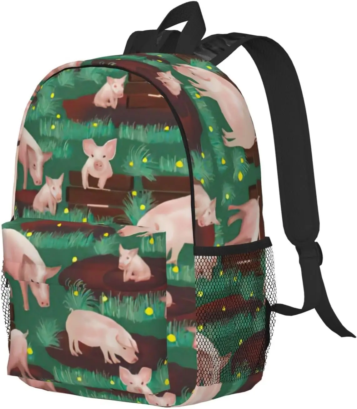 حقيبة ظهر للكبار متعددة الاستخدامات مطبوعة على المزرعة من الخنازير للعمل والمشي لمسافات طويلة وحقيبة ظهر مقاومة للماء ومقصورة الكمبيوتر المحمول
