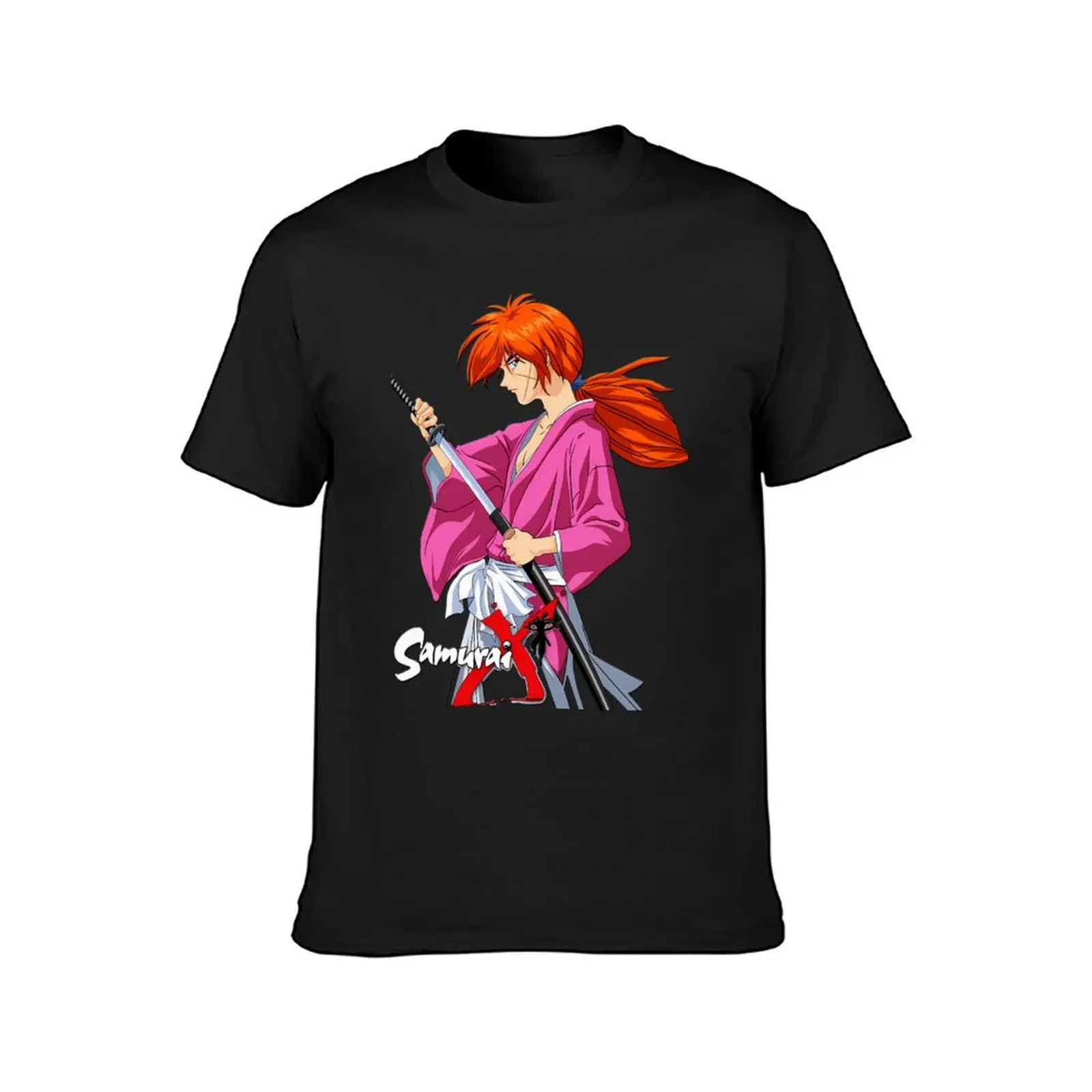 Himura Kenshin Battousai Samurai X T-Shirt oversized funnys blacks vintage black t shirts for men