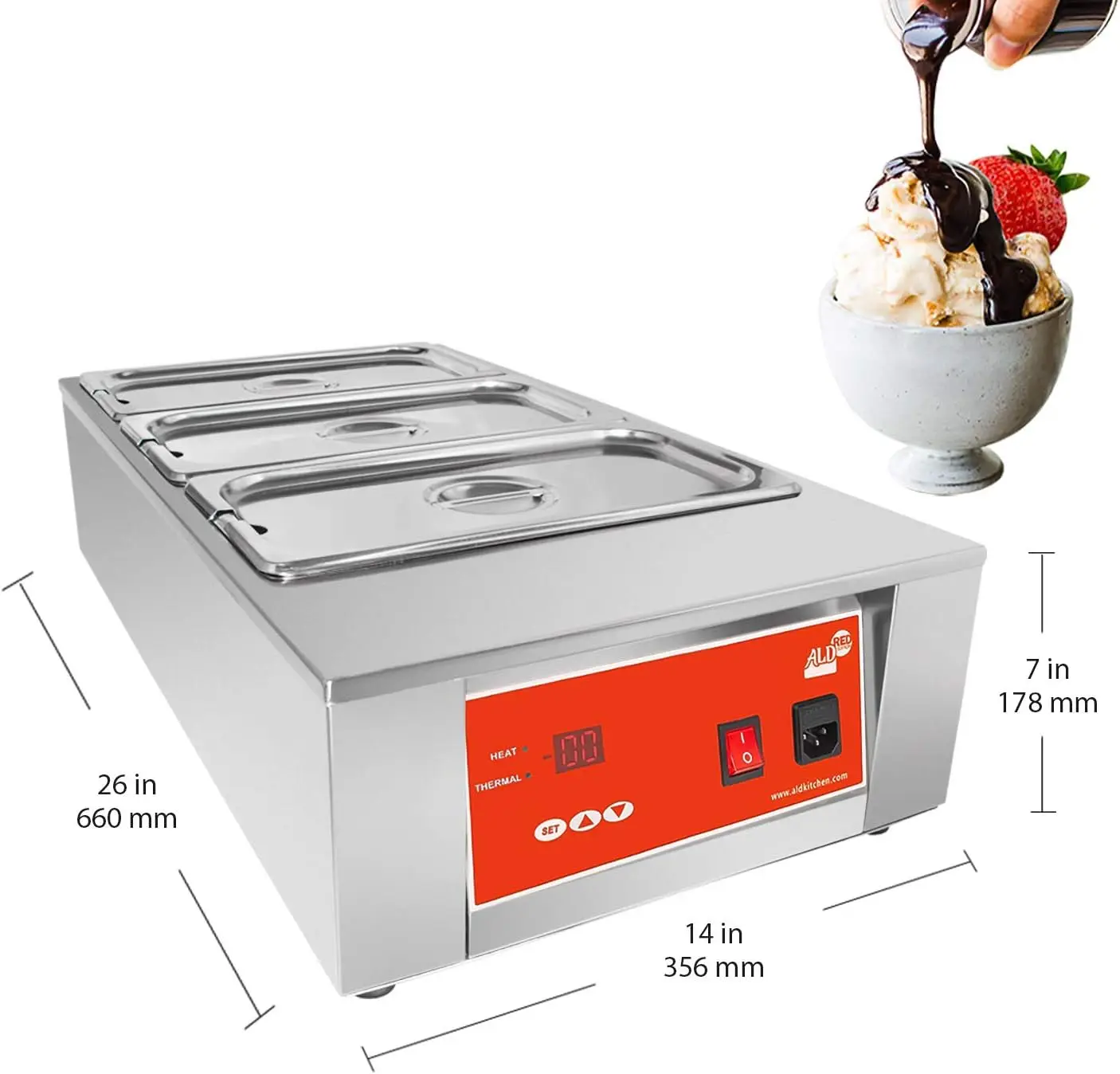 Chocolate Melting Pot Digital Control Chocolate Tempering Machine 3 Tanks for 27 lb (12 kg) of Chocolate | 110V | 1kW