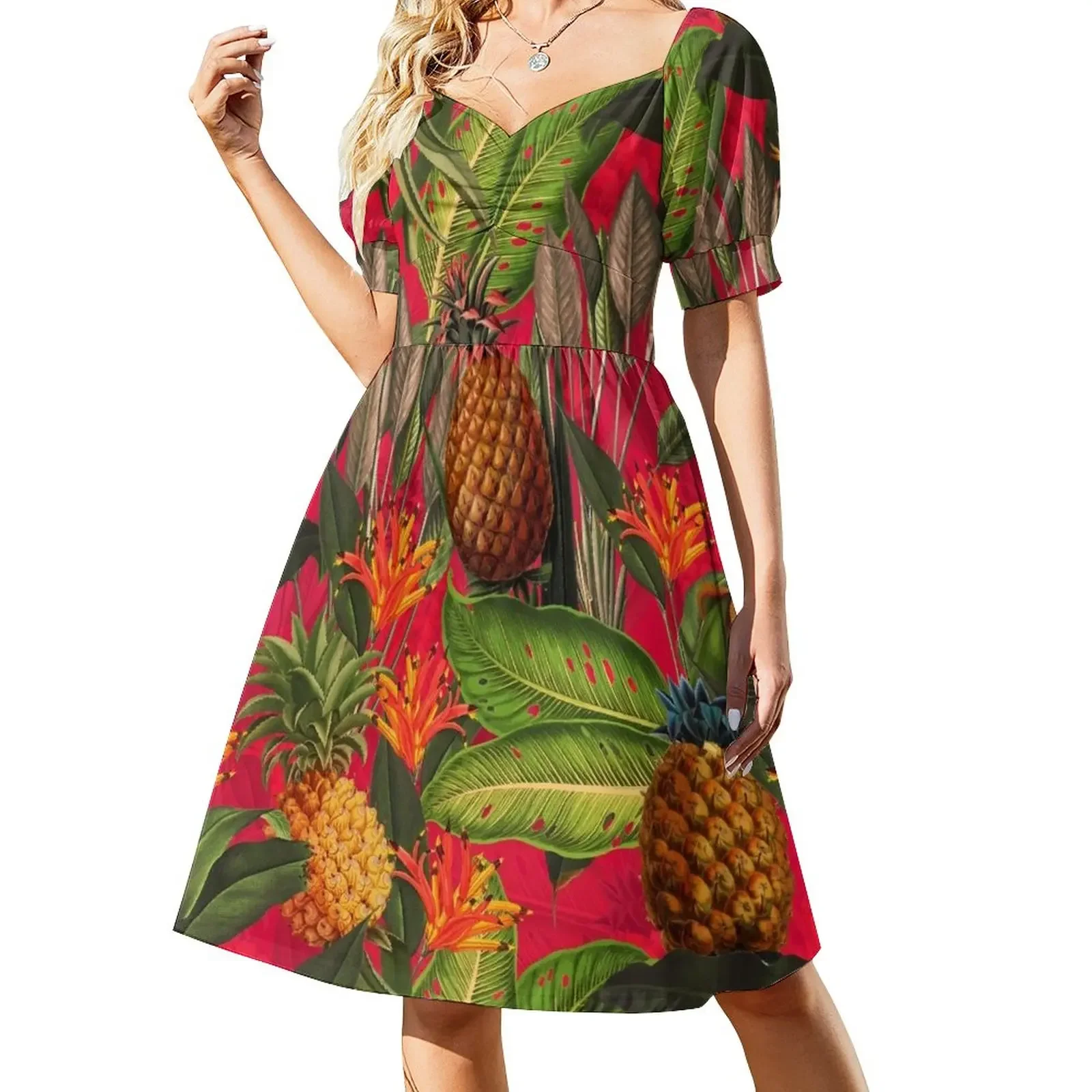 

Vintage Tropical Fruit Pineapple Jungle pink Short-Sleeved Dress ladies dresses for women 2025 dresses for special events