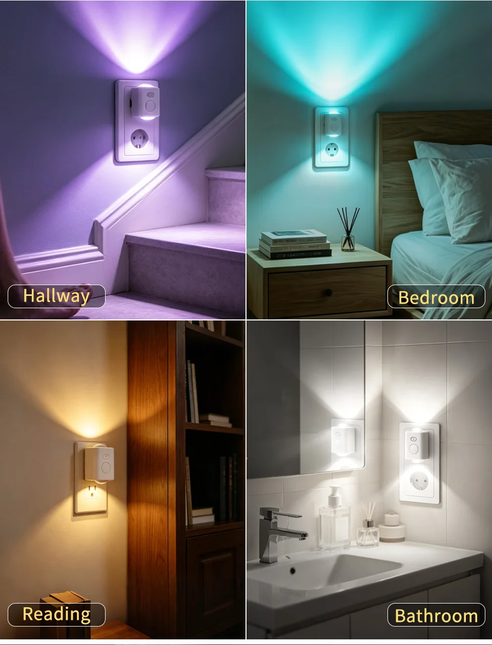 Motion Sensor Plug in Night Light Dimmable LED Wall Lamp with RGB Color Changing for Bedroom Hallway EU Plug