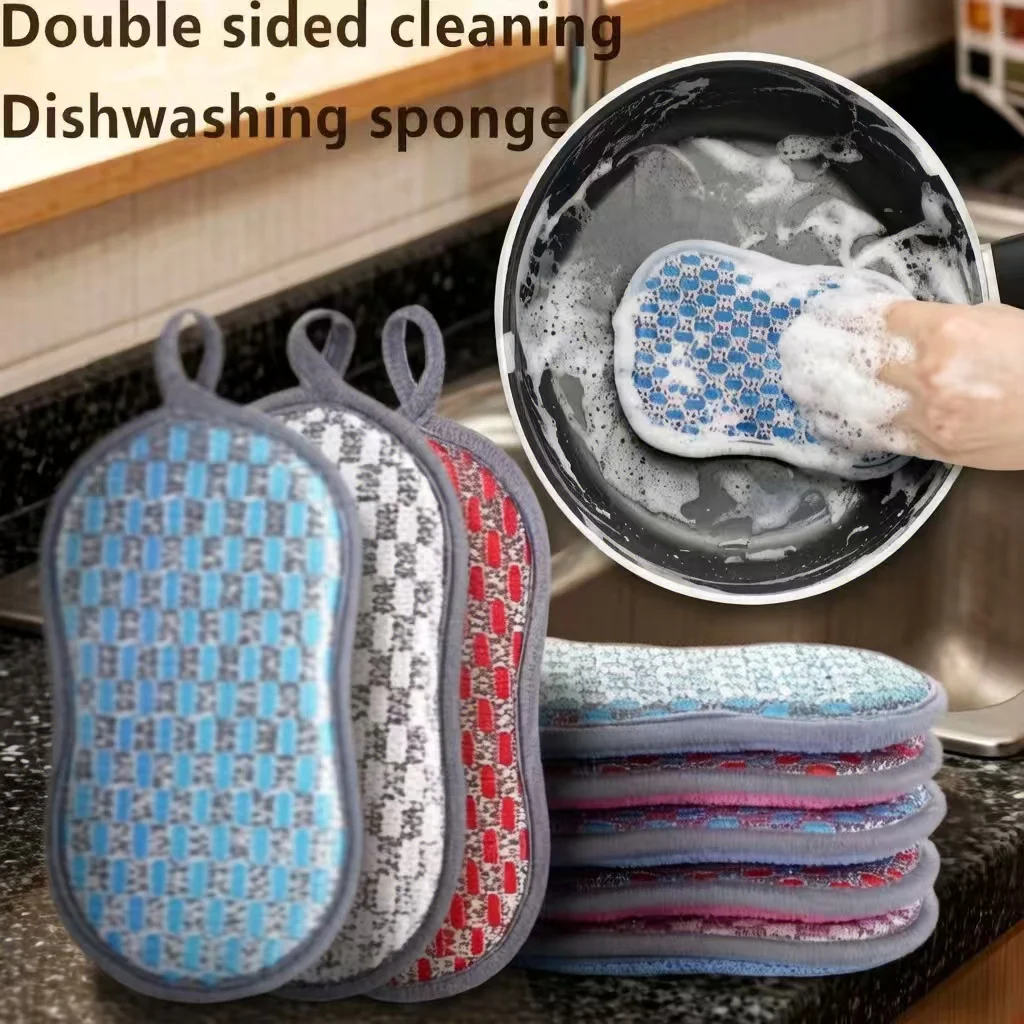 

Double Sided Cleaning Sponge Anti Scratch Scrubber Reusable Absorbent Dishwashing Scouring Pad Dish Cloth Home Daily Use