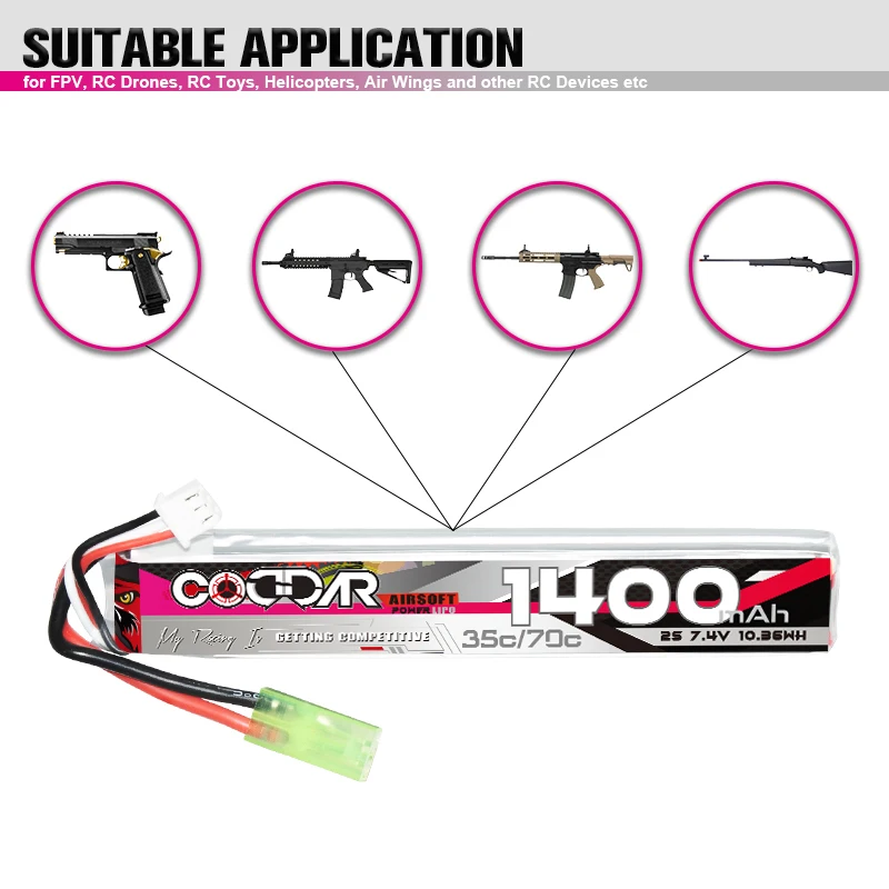 CODDAR 11.1V 1400mAh 35C For Water Gun 3S Lipo Battery For Air Pistol Electric Toys Guns Part With T XT30 XT60 Plug Max 70C