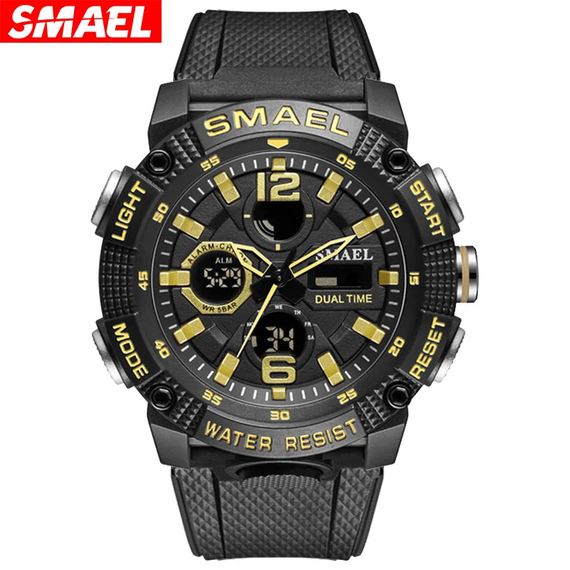 

Montres De Sport Étanche SMAEL Mâle Horloge Affichage LED Numérique Quartz Analogique Chronomètre Mode Vert Orange Horloge