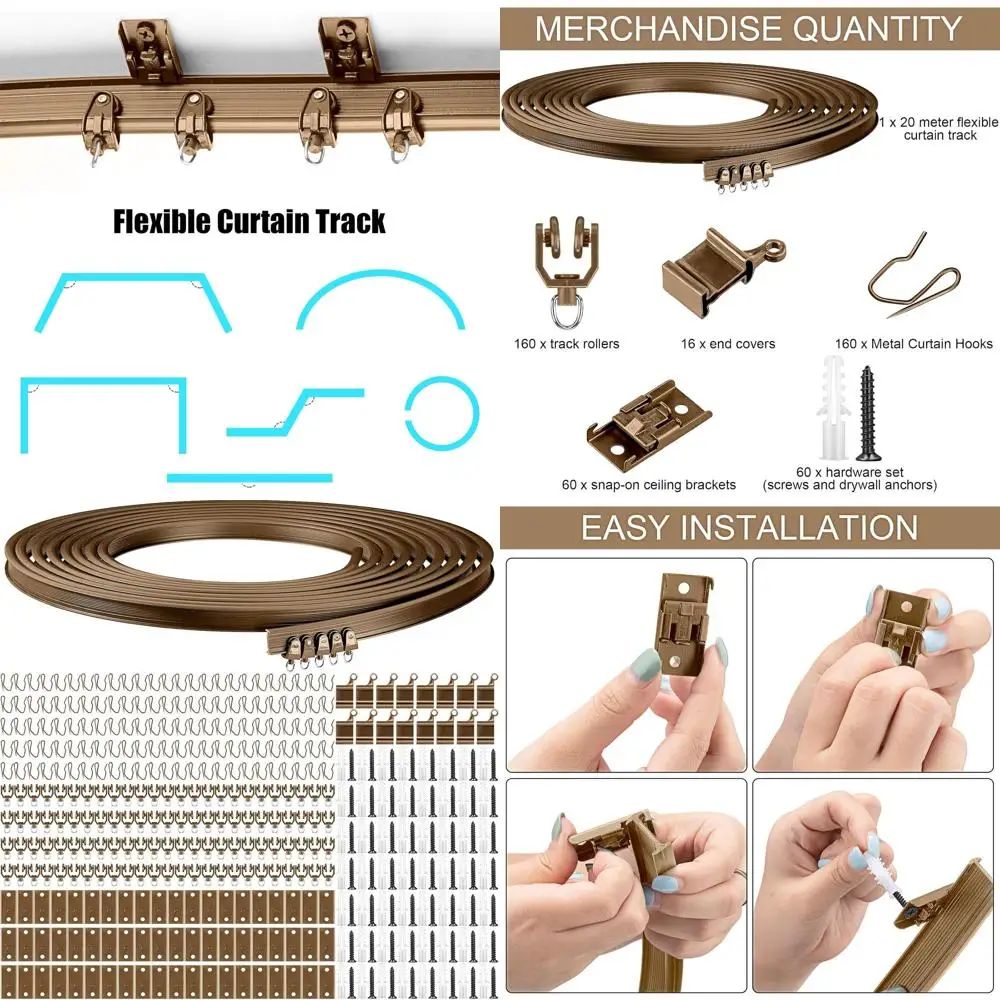 

Flexible 20 Meter Brown Ceiling-Mounted Curved Track for Window Curtains and Room Dividers