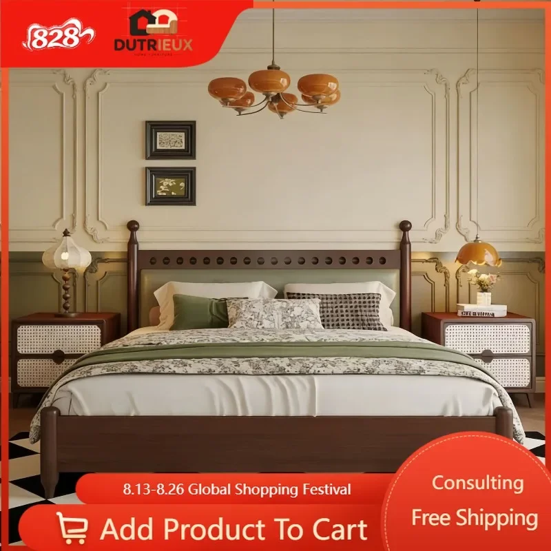 Comforter Frame Double Bed Bedrooms Decoration Wooden Platform Bed Frames Full Set Nightstands Letto Matrimoniale Home Furniture