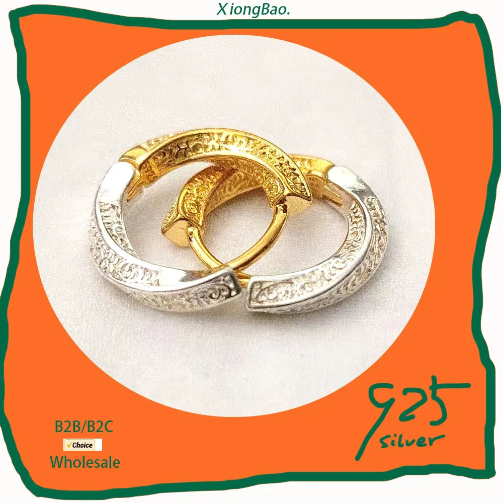 

Men Jewelry Simple Fashion 925 Sterling Silver Plant Pattern Ear Buckle 2026 Personality Two Color Hoop Earrings For Women