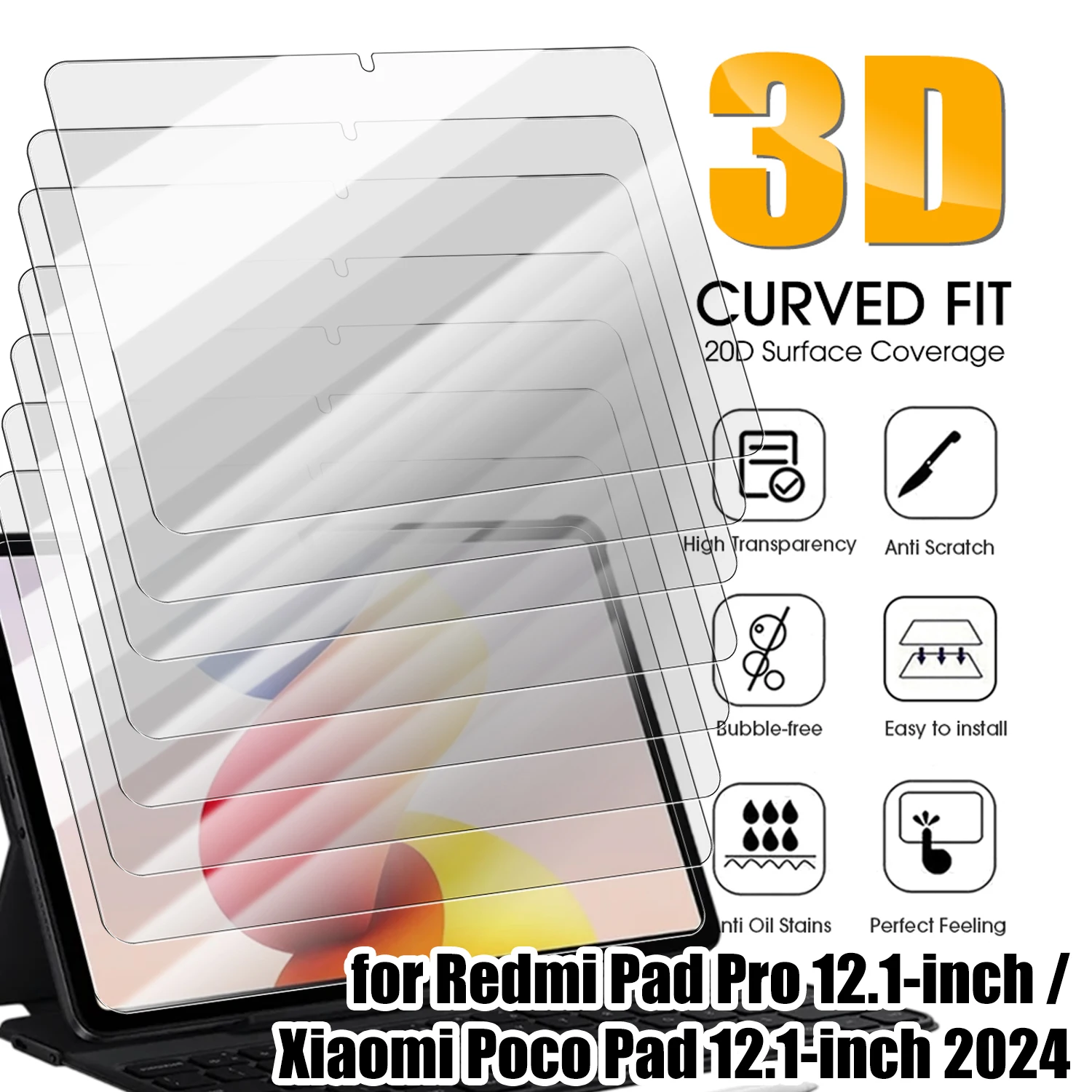 

1/2pack Tempered Glass Screen Protectors For Redmi Pad Pro 12.1inch Tablet HD Clear Anti-Scratch Protective Glass Films
