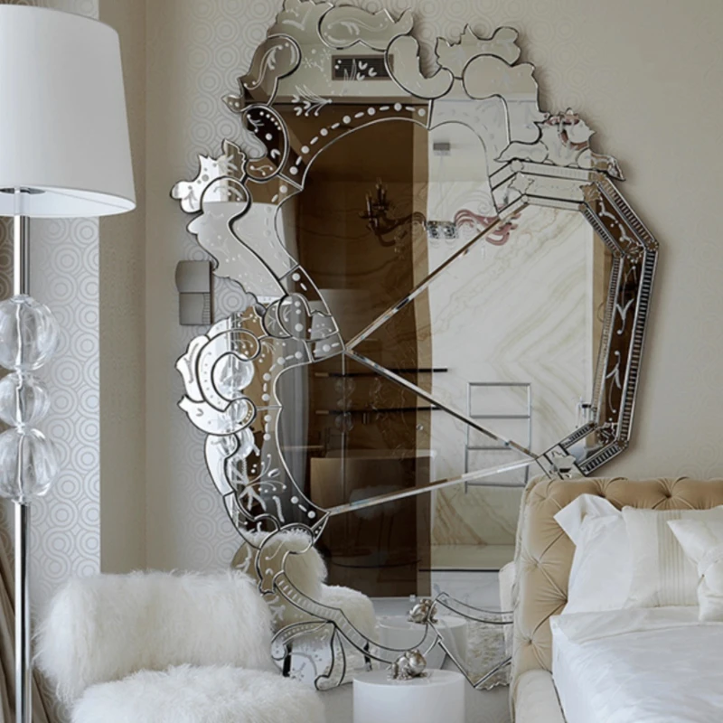 

Carved mirror entrance art decorative mirror simple guest restaurant foyer sofa background