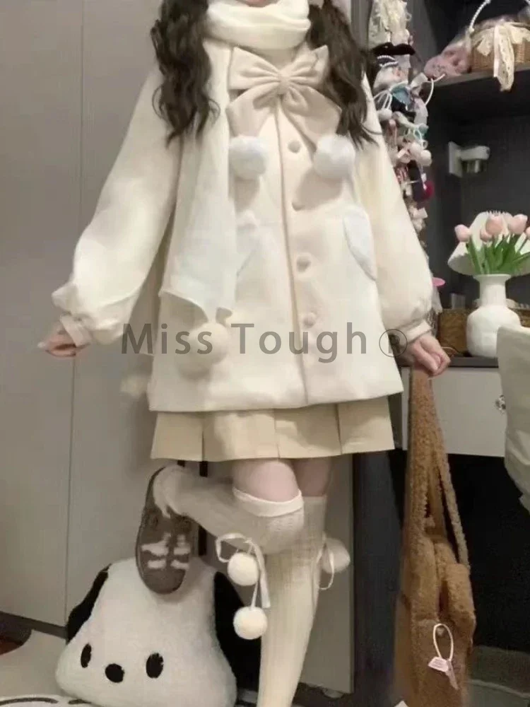 Imagem -04 - Cabolsa Kawaii com Laço para Mulheres Gola de Marinheiro Jaqueta Solta Moda Coreana Casual Outwear Doce Japonês Quente Inverno Novo 2023