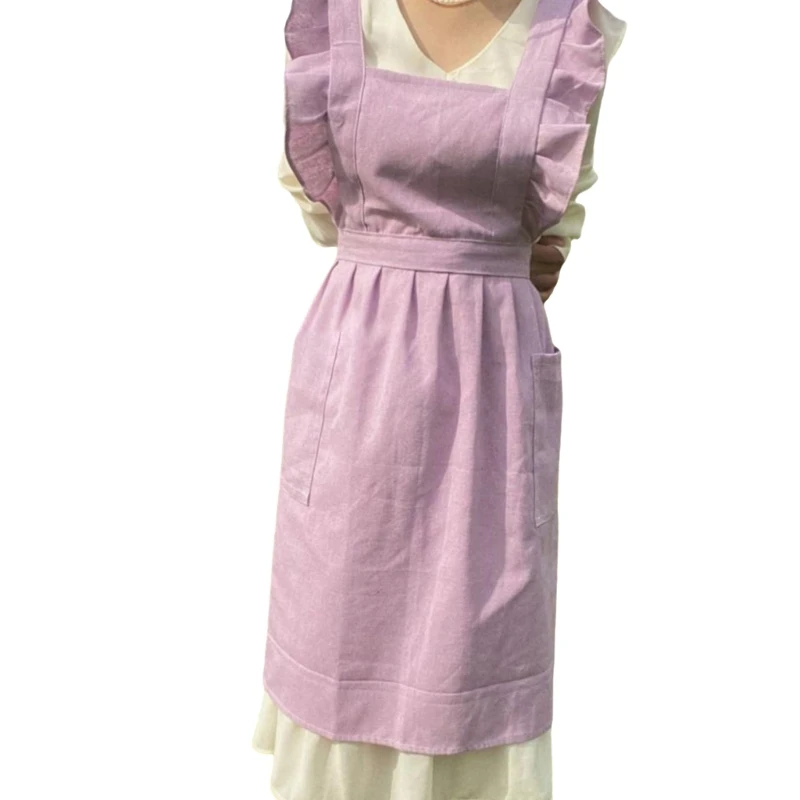 Cooking Apron Plain Work Apron Pinafore Dress Serving Apron for Kitchen Cafe