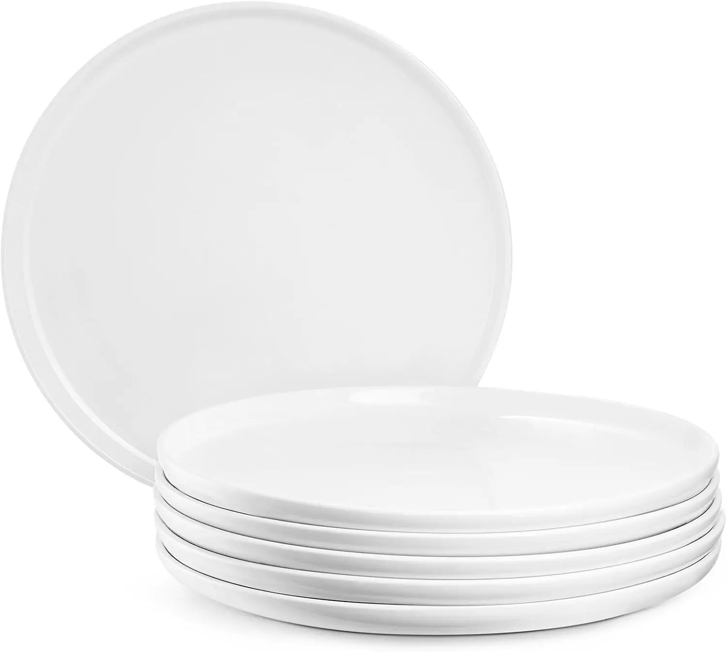 

10.5 Inch White Dinner Plates Set of 6, Ceramic Round Plates for Kitchen or Restaurant, Salad Plates Modern Dish Set - Microwave