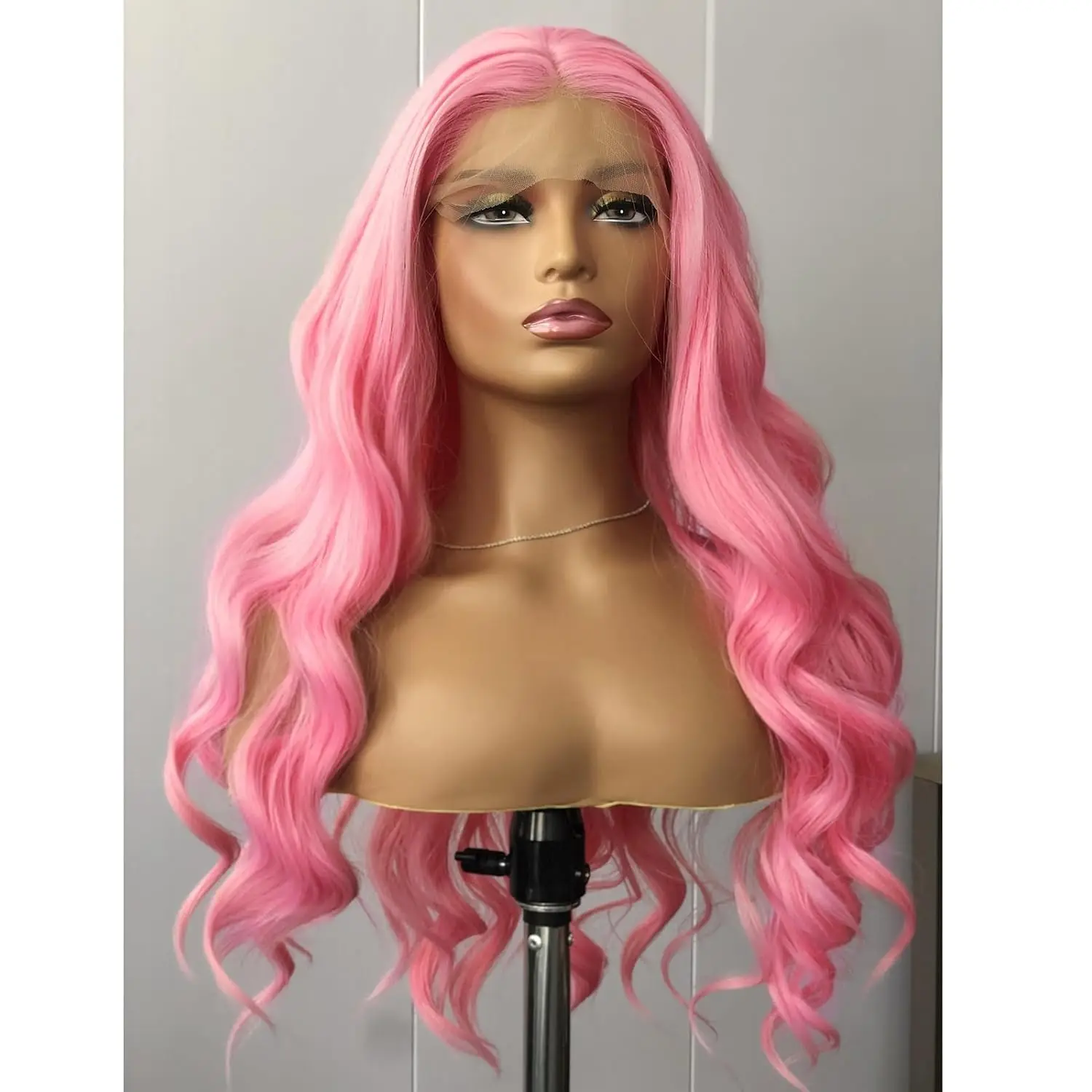 RDY Hot Pink Loose Deep Wave Synthetic Lace Front Wig Glueless Natural Hairline Curly Hair Frontal Wigs for Women Daily Party