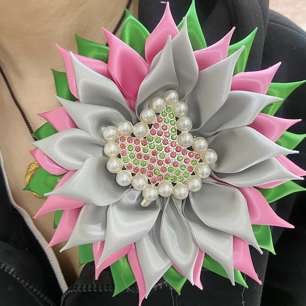 7 inch Beautiful Pink&Green&Gray Satin Large Ivy Women\'s Brooch