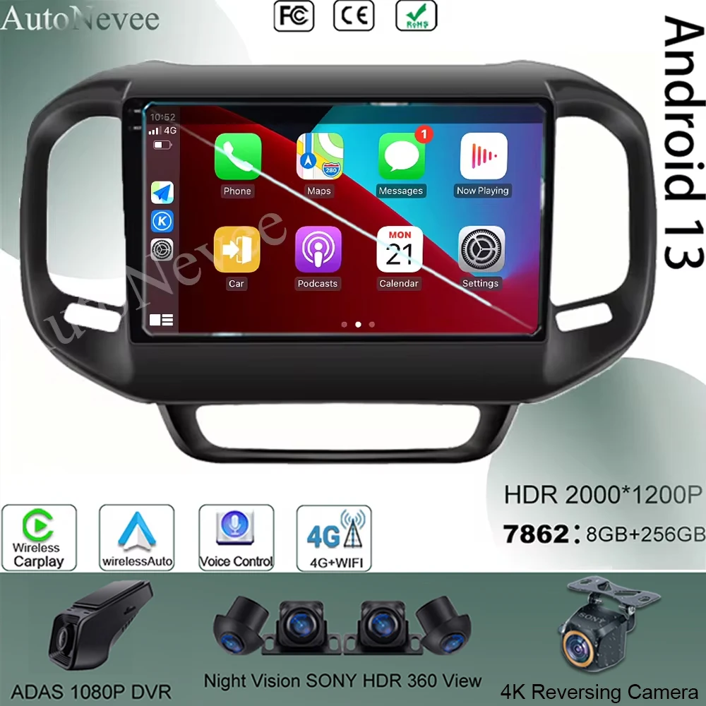 

7862 CPU Android 13 For FIAT Toro 2017-2020 Auto Radio Stereo GPS No 2Din Touch QLED Screen Video WIFI Carplay DSP IPS DVD WIFI