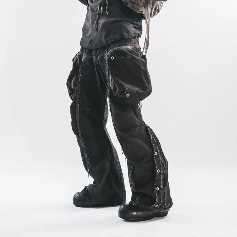 HKSH خريف جديد الرجال الشرير المد النفايات الأرض المتعثرة غسلها واسعة الساق قابل للتعديل العصرية المتوترة فضفاض البضائع السراويل Techwear HK14945