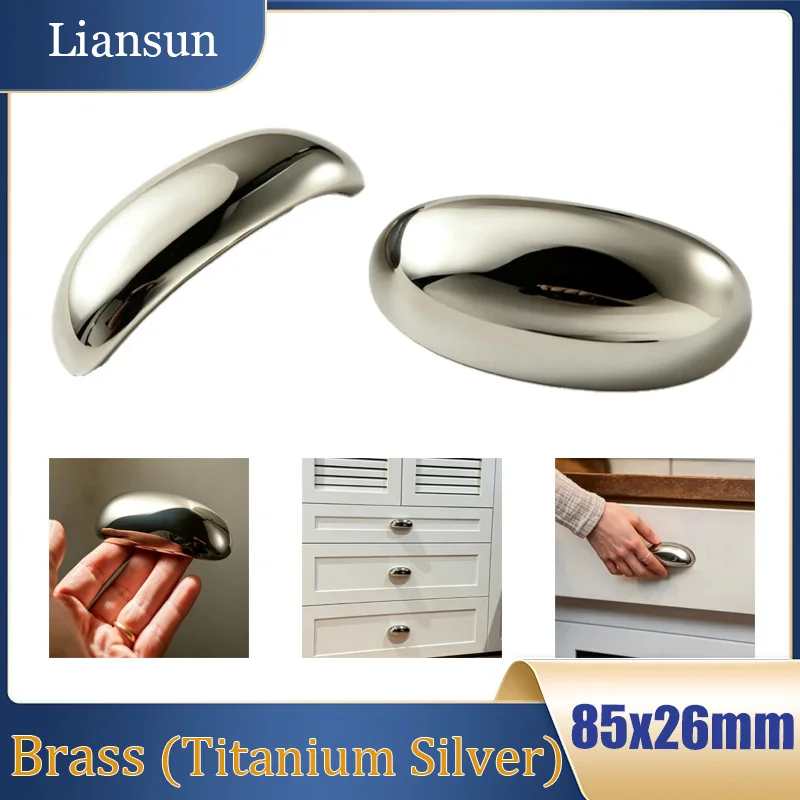 1/2/4PCS Minimalist Solid Brass Furniture Handle High-End Retro Titanium Silver Cabinet Handle Wardrobe Kitchen Cabinet Handle