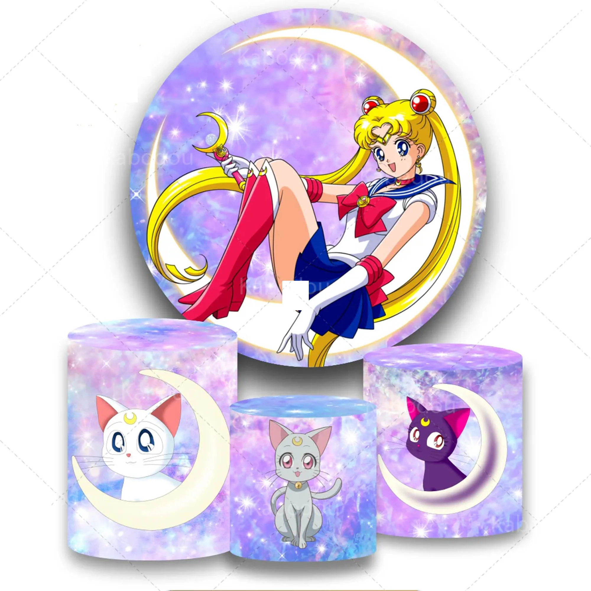 

Anime Sailor Moon Round Backdrop Kids Birthday Party Decoration Photography Background Baby Shower Cylinder Cover Studio Props