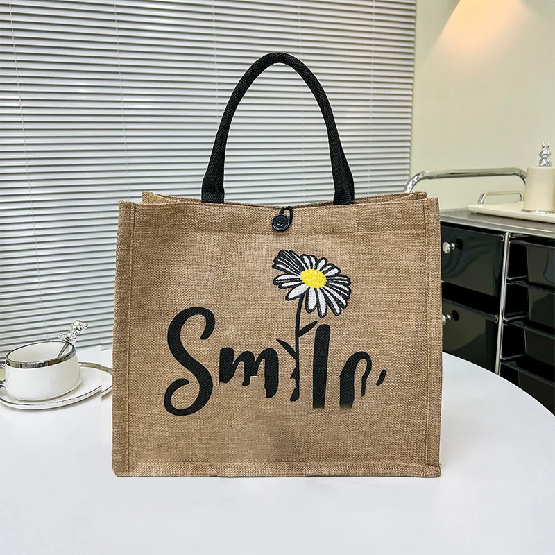 Tote Tote Woven Bag Women 2024 New Hand-painted Pattern Letter Tote Canvas Bag Shopping Bag Tote Bag