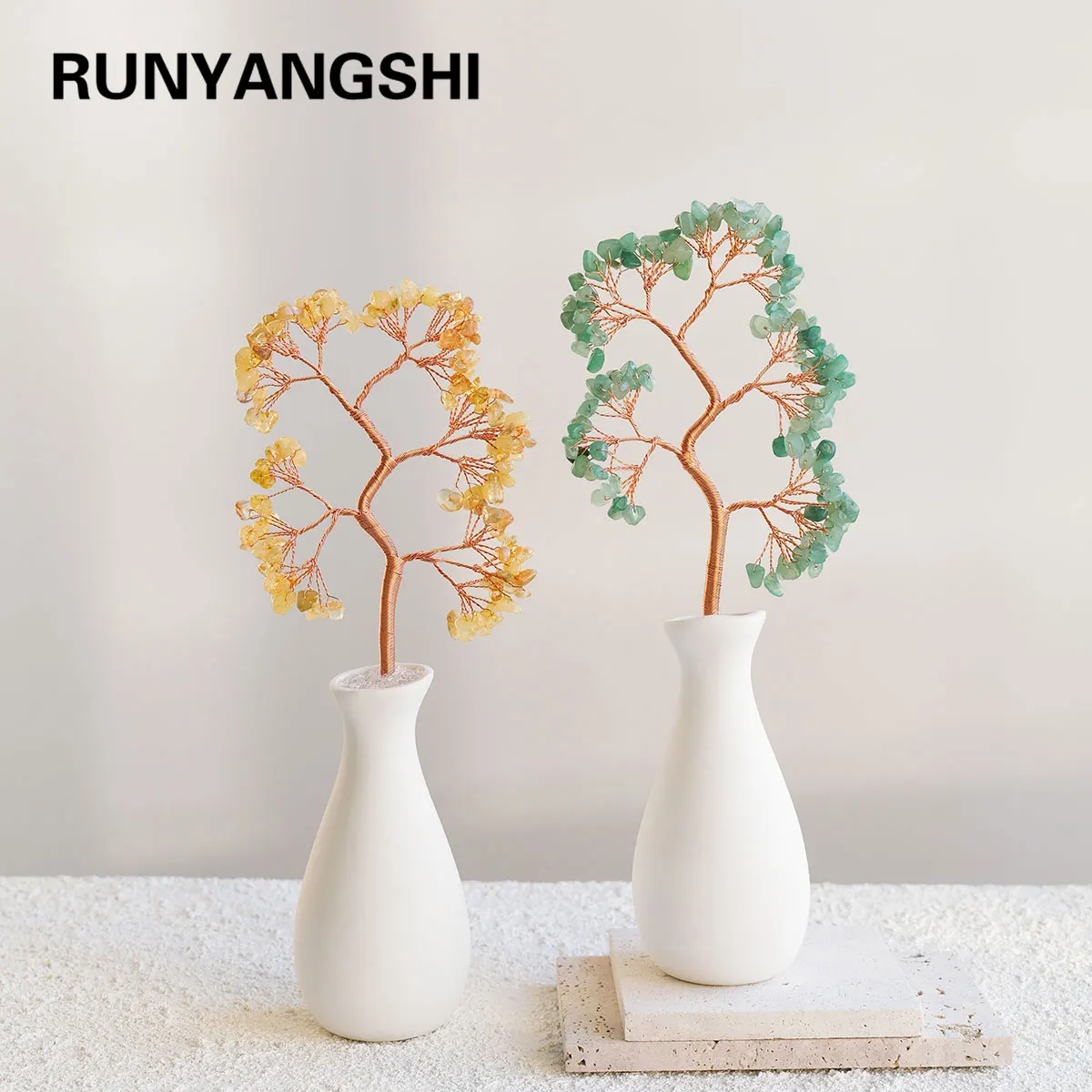 

1PC Natural Crystal Tree Energy Stone Money Tree with Copper Wire Wrapped White Ceramic Pot for Yoga Feng Shui Home Decor