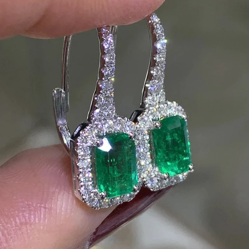 

Huitan Gorgeous Green Cubic Zirconia Women Earrings Silver Color Luxury Female Dangle Earrings Wedding Anniversary Party Jewelry