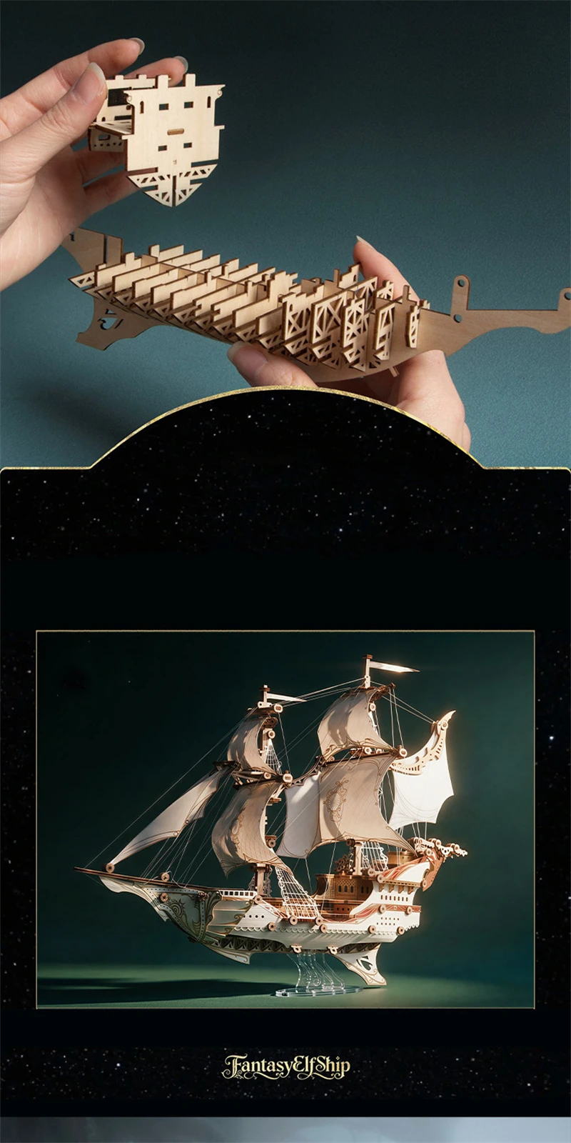 3D Wooden Elf Ship Puzzle Assembly Process