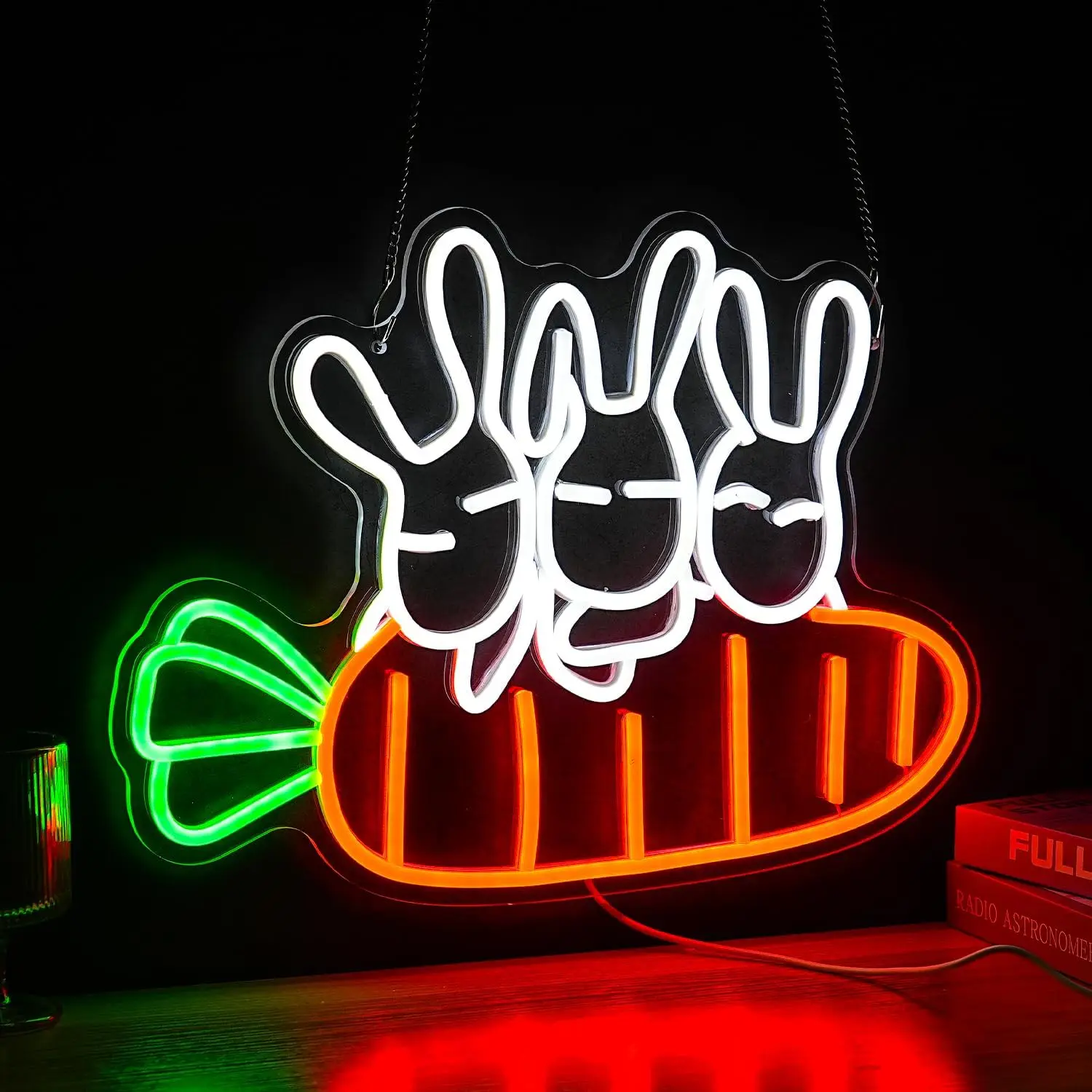 

Rabbit Carrot Neon Sign Cute LED Light Wall Decor White Orange Green Light Up Restaurant animal Kid Room Childrens Birthday Gift