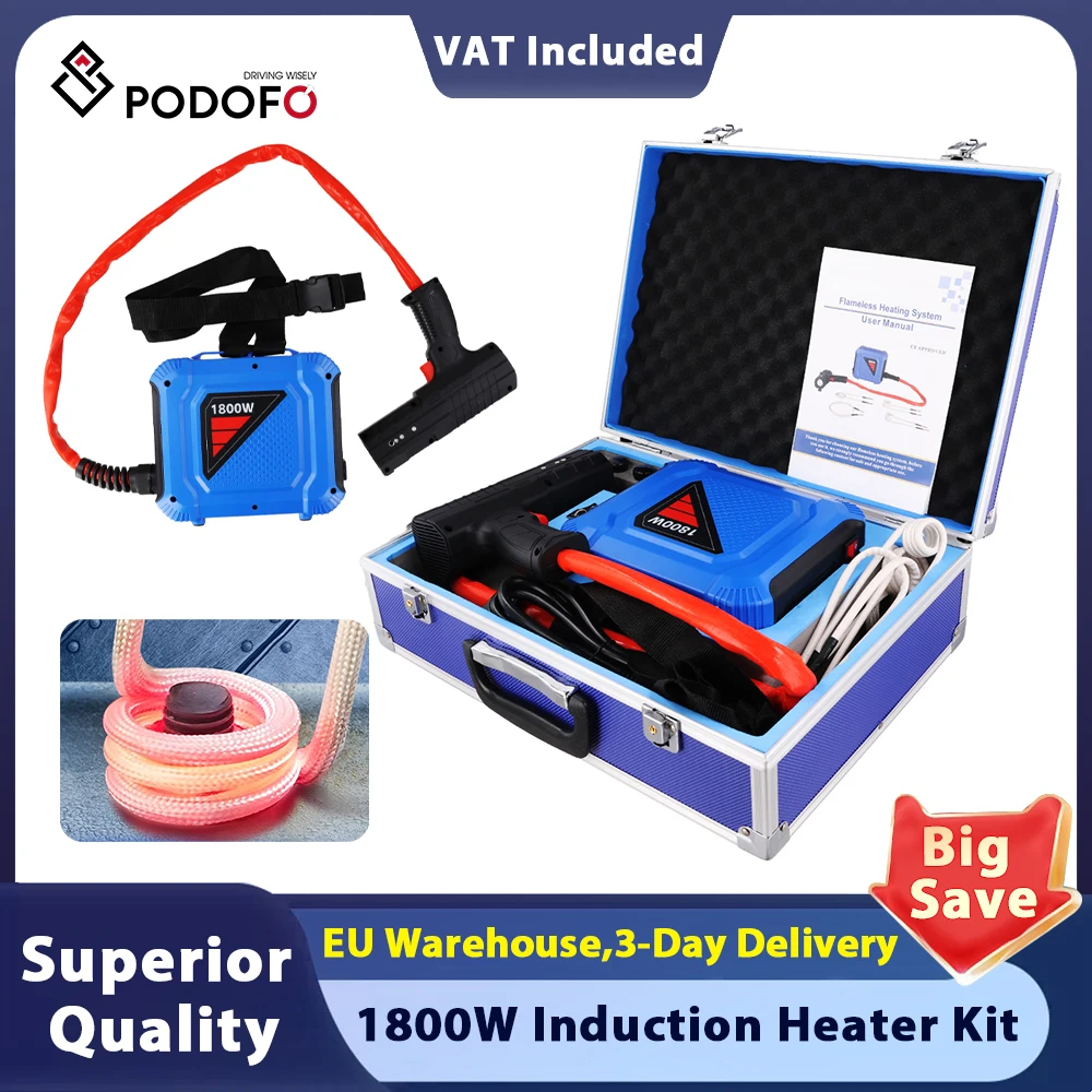 Podofo 1800w aquecedor de indução magnética portátil sem chama ferramenta aquecedor de parafuso de indução para reparo de carro ferramentas removedor de parafuso com caixa