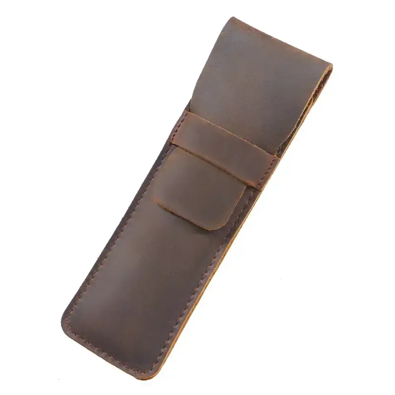 Handmade Genuine Leather Pencil Bag Cowhide Fountain Pen Case Holder Vintage Retro Style Accessories for Travel Journa - Image 8