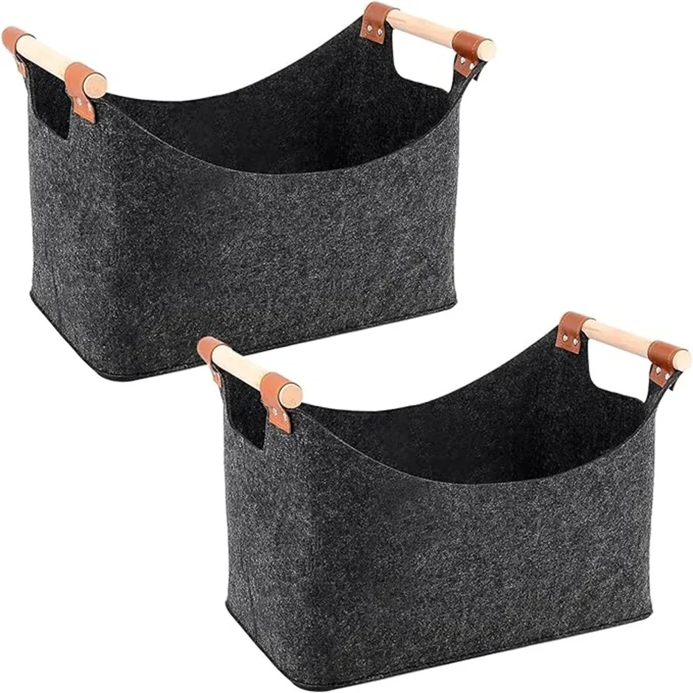 

Wooden Basket for Firewood Storage Basket Felt Bag Shopper Felt Bag Foldable for Laundry Basket Toys Clothing Fruit Storage