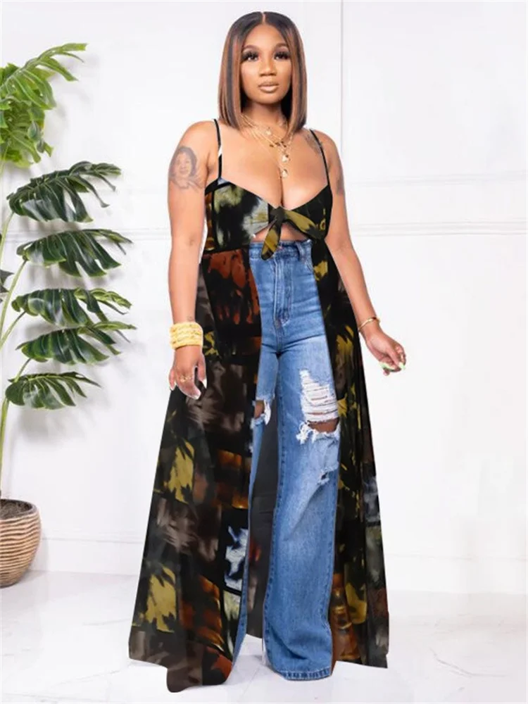 Wmstar plus size sommerkleid ung frauen 5xl sexy hosenträger top mit mehrfarbig bedrucktem schlitz kleid großhandel drops hipping 2024