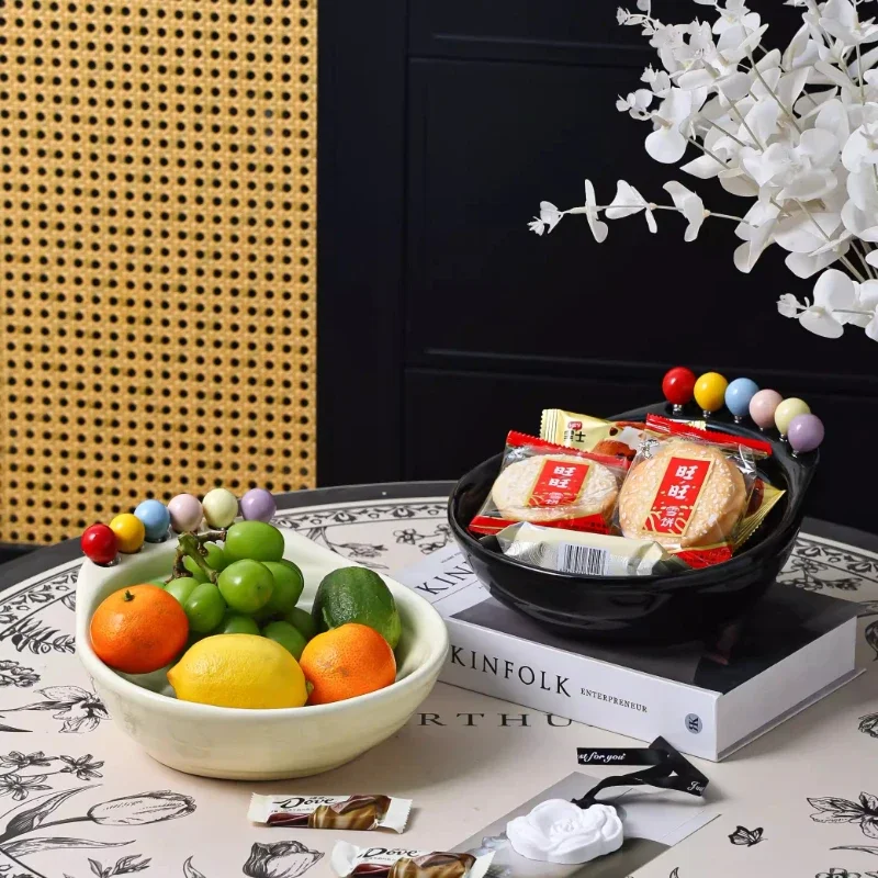 1PC Fruit Plate Ceramic Living Room Table Decoration Ornament High-end Snack Plate Home Storage Basket Household Goods