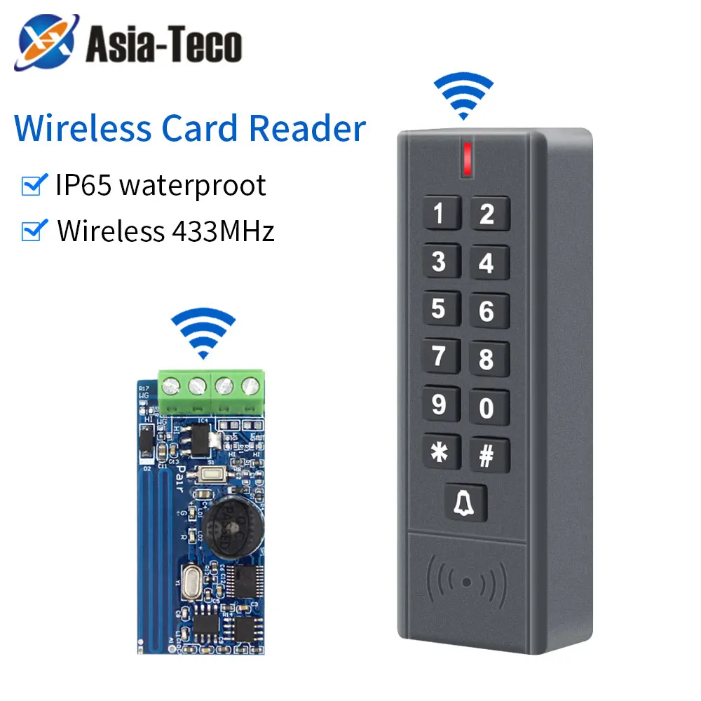 

433MHz Wireless Access Control Card Reader 125Khz RFID Key Wireless Wiegand 26 Output Card Reader For Access Control System Kit