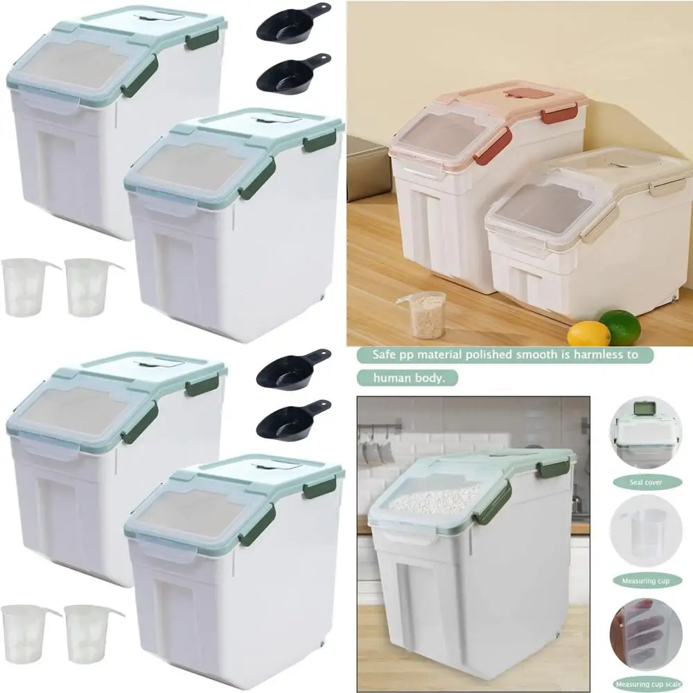 

Airtight 50lb Rice and Grain Storage Container with Wheels, Locking Lid, Measuring Cup & Scoop (Green)
