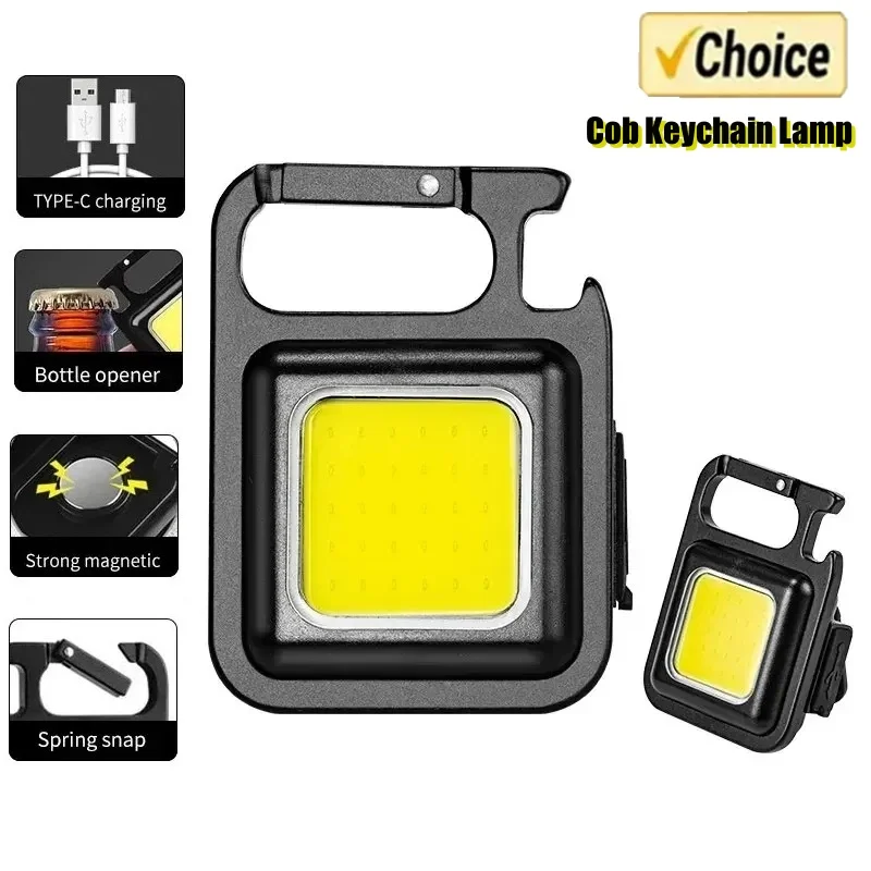 Super Bright Flashlight Mini COB Keychain Lights USB Rechargeable Work Lights Outdoor Camping Fishing Pocket Lamps