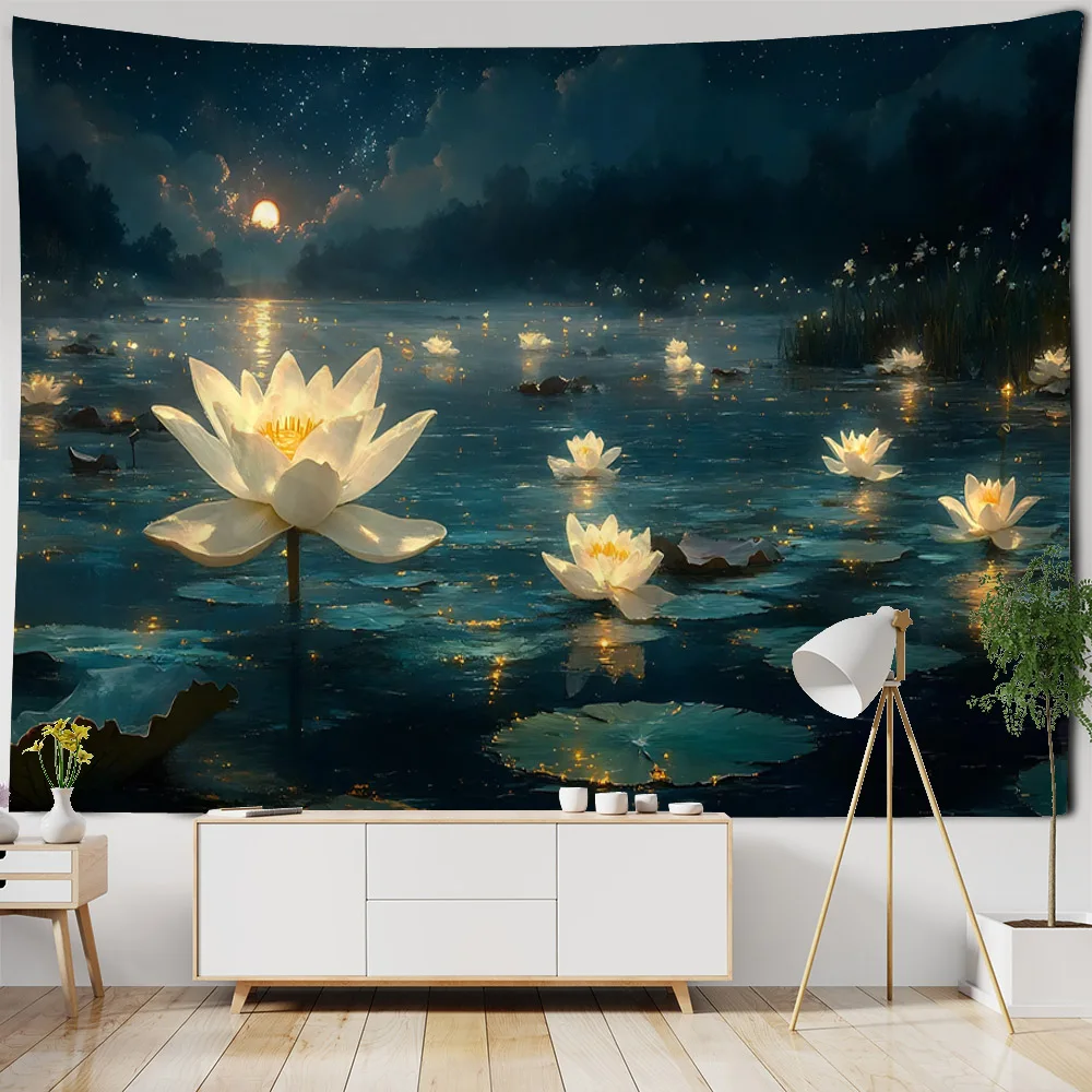 Lotus Meditation Tapestry, Bohemian Dreamy Home Decoration, Bedroom Wall Decoration, Hippie Aesthetic Room Wall Hanging Cloth