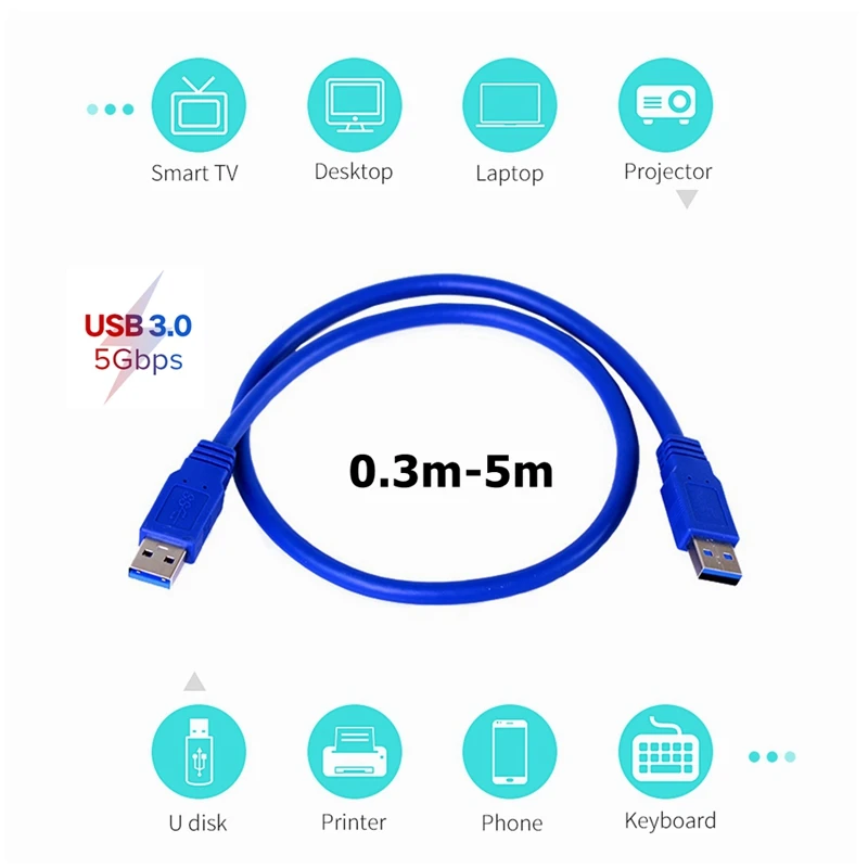 USB 3.0 A typ z męskiego na męskie przedłużacz USB przewód AM do AM 30cm 50cm 1m 1.5m 3m 5m 5Gbps obsługuje USB 3.0 transmisja danych