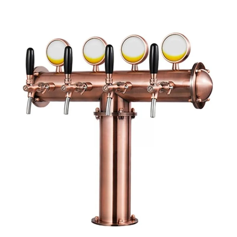 304 Stainless Steel T-Shaped Beverage Dispenser 4 Heads LED for Home Kitchen
