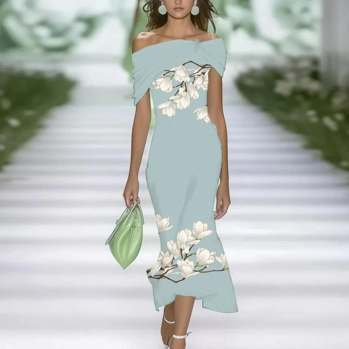 فساتين ماكسي مثيرة للحفلات للنساء لصيف 2025، فستان طويل أنيق بطبعة زهور بدون أكمام وكشكشة