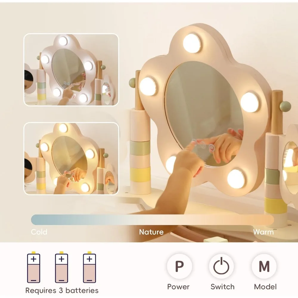 طقم طاولة وكرسي للأطفال من OOOK مع أضواء، مزود بمكياج مع شاشة تعمل باللمس 3 ألوان، زينة للفتيات باللون الوردي، ما يكفي من أجل Rea