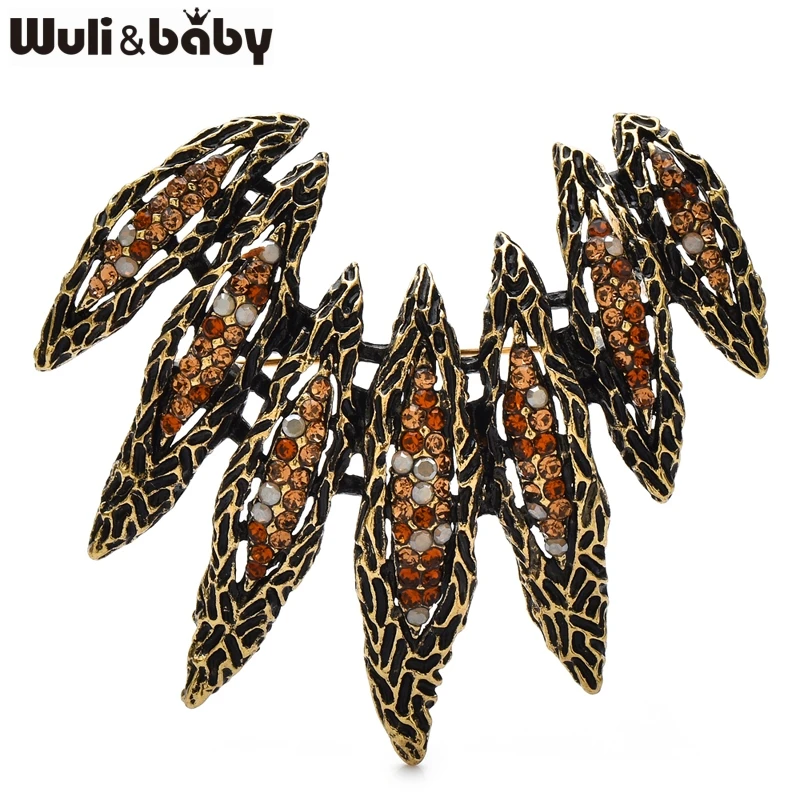 Wuli&baby Vintage Rhinestone Wings Brooches 3-color High Quality Metal Geometric Brooch Pins For Women's Clothes Bag Gifts