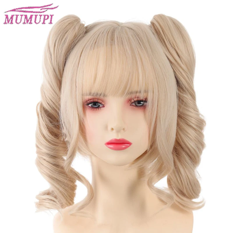 Wig Girl Lolita Curly Jellyfish Head Double Ponytail Milk White Solid Color JK Personalized Sweet Long Hair Full Headset Style